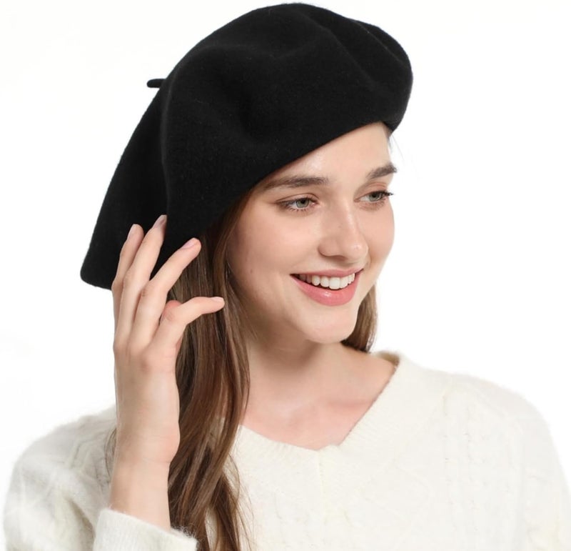 recapitula XXL 100% Wool French White Beret Hats for Women Man Painter hat Classic Painter's Hat Girl Solid Color Classic - Image 2